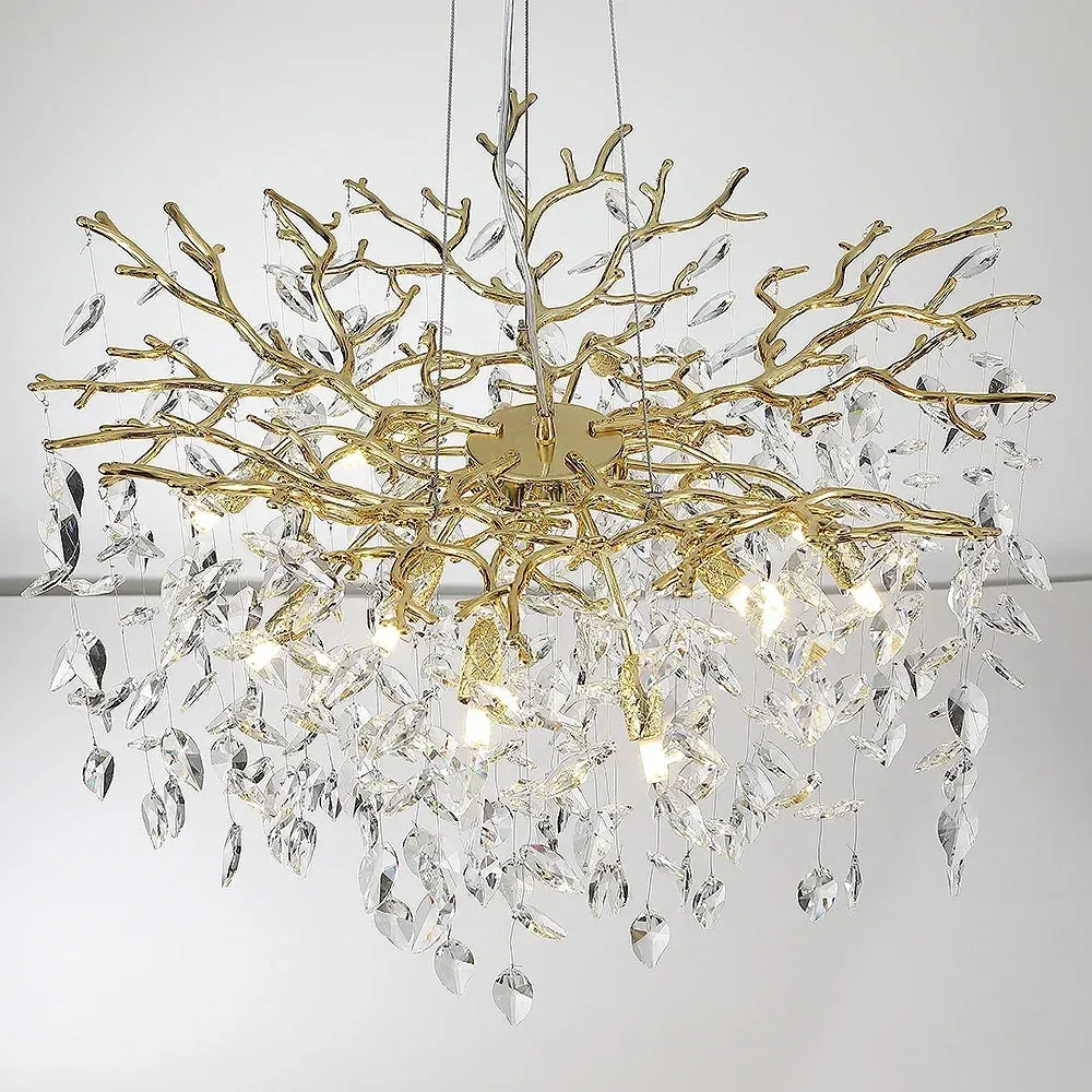 Luxury Crystal Leaf Pendant Ceiling Chandelier Gold/Silver Indoor Lighting Fixtures