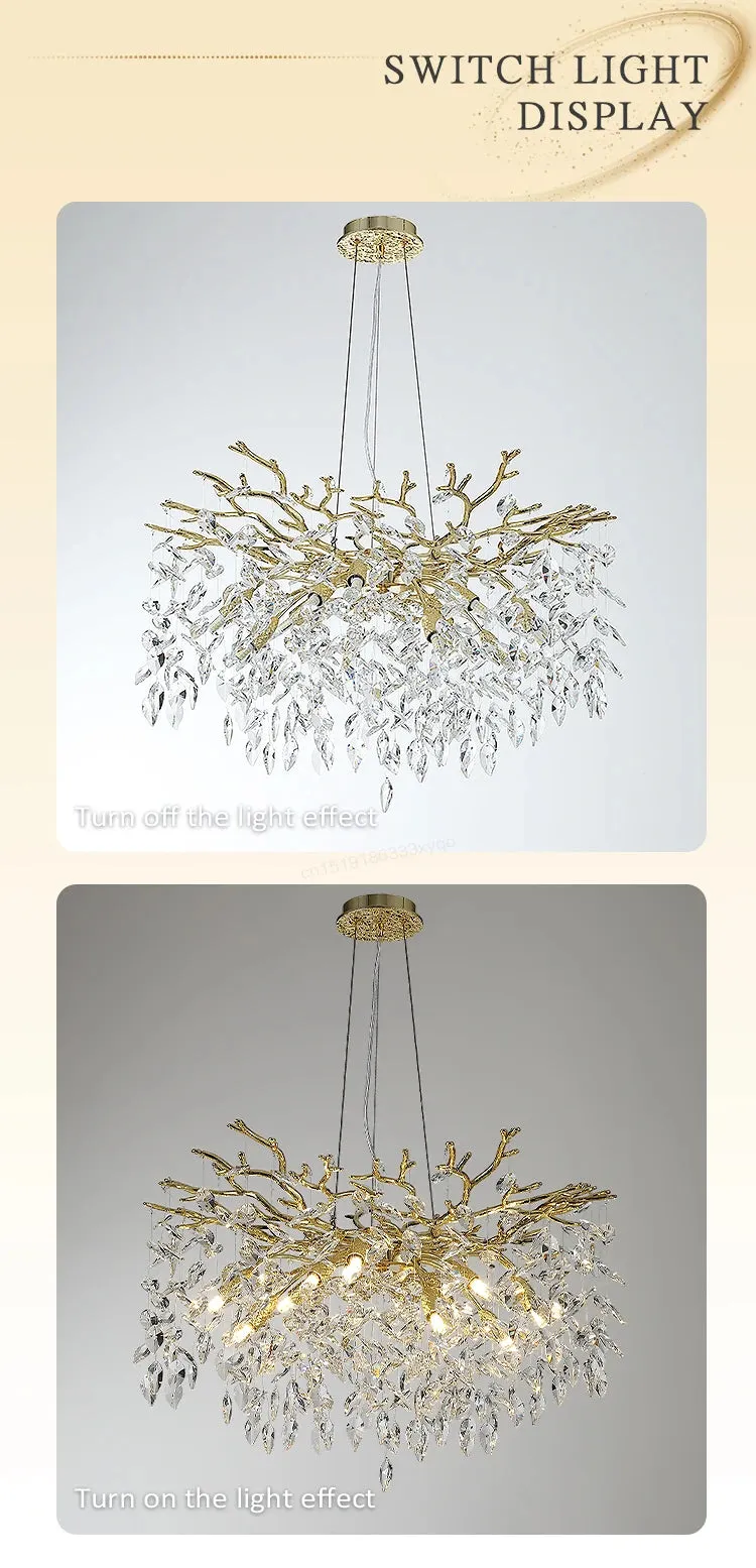 Luxury Crystal Leaf Pendant Ceiling Chandelier Gold/Silver Indoor Lighting Fixtures