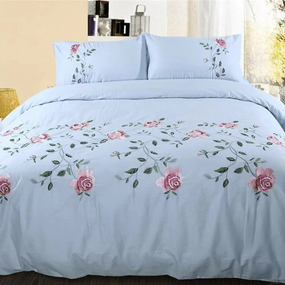 Luxury Embroidered Duvet Set-Sky Blue