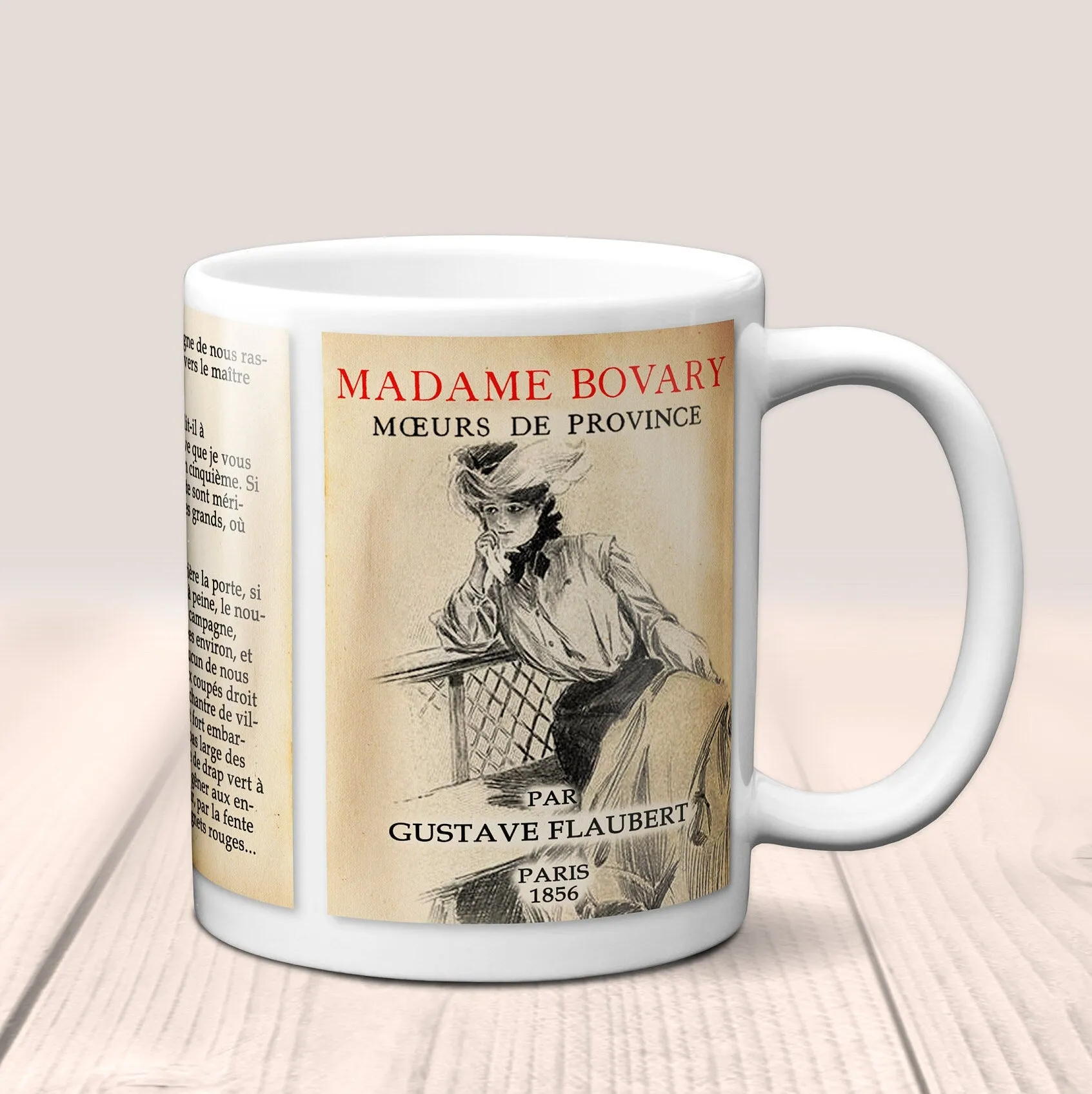 Madame Bovary by Gustave Flaubert Mug. Coffee Mug with Madame Bovary book Title and Book Pages, Bookish Gift,  Literary Mug,Book Lover Mug