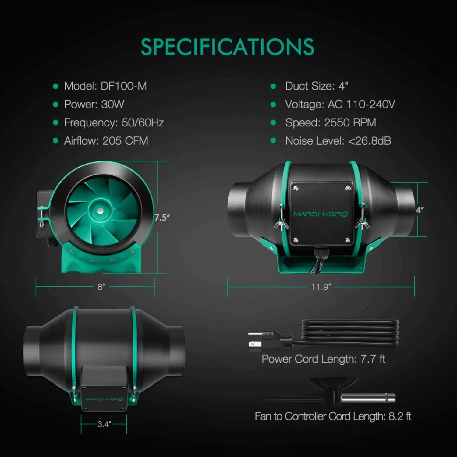 Mars Hydro iFresh 4" Smart Inline Duct Fan and Carbon Filter Combo