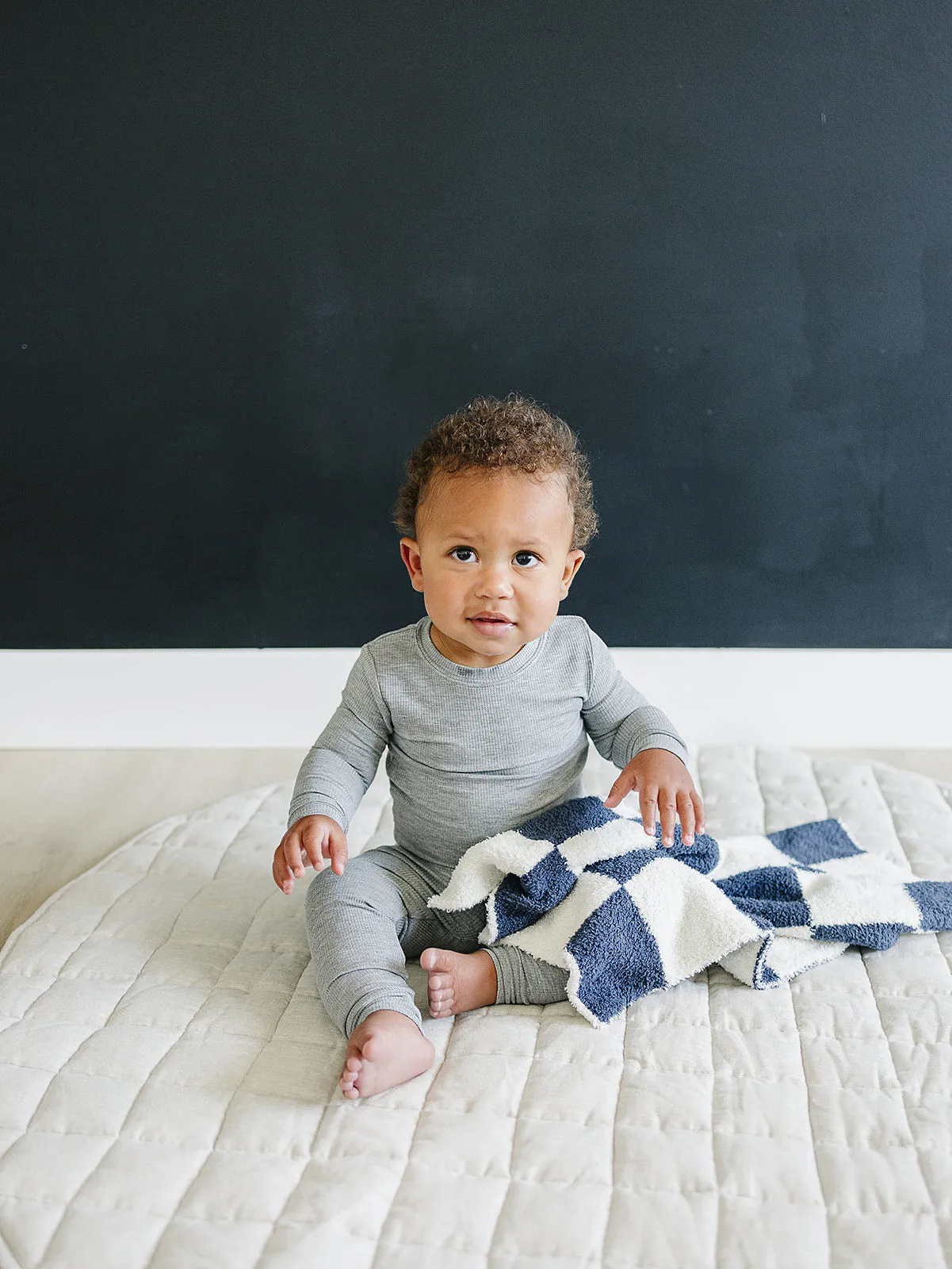 Mebie Baby Plush Blanket - Navy Checkered