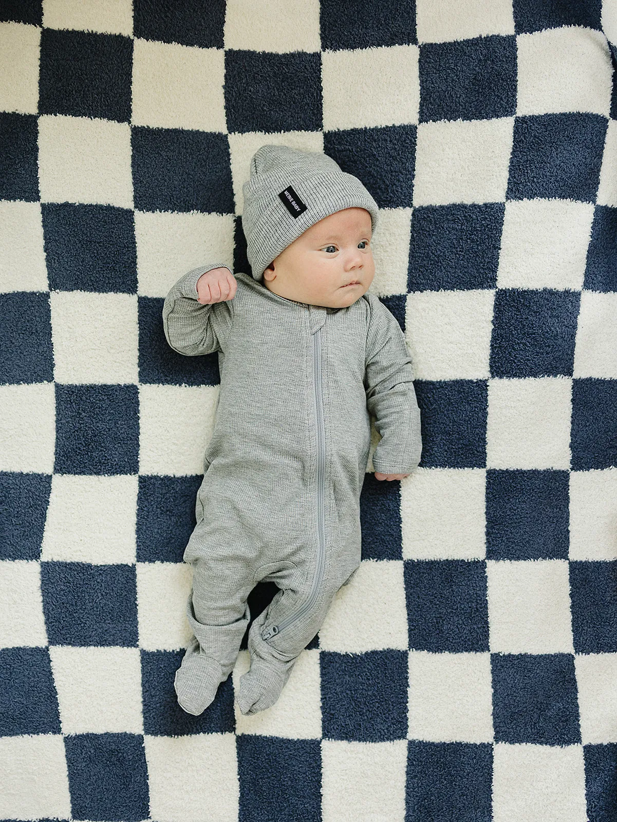 Mebie Baby Plush Blanket - Navy Checkered