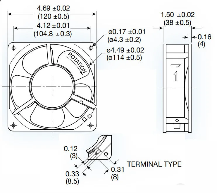 Mechatronics 120x38mm 115V low speed IP55 Rated AC Fan UF12A12-BTLNR