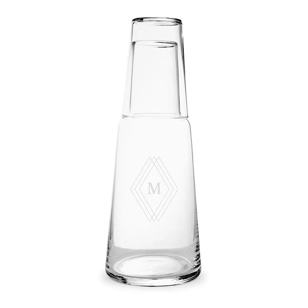 MONOGRAM ENGRAVED BEDSIDE WATER CARAFE AND GLASS SET - DIAMOND EMBLEM