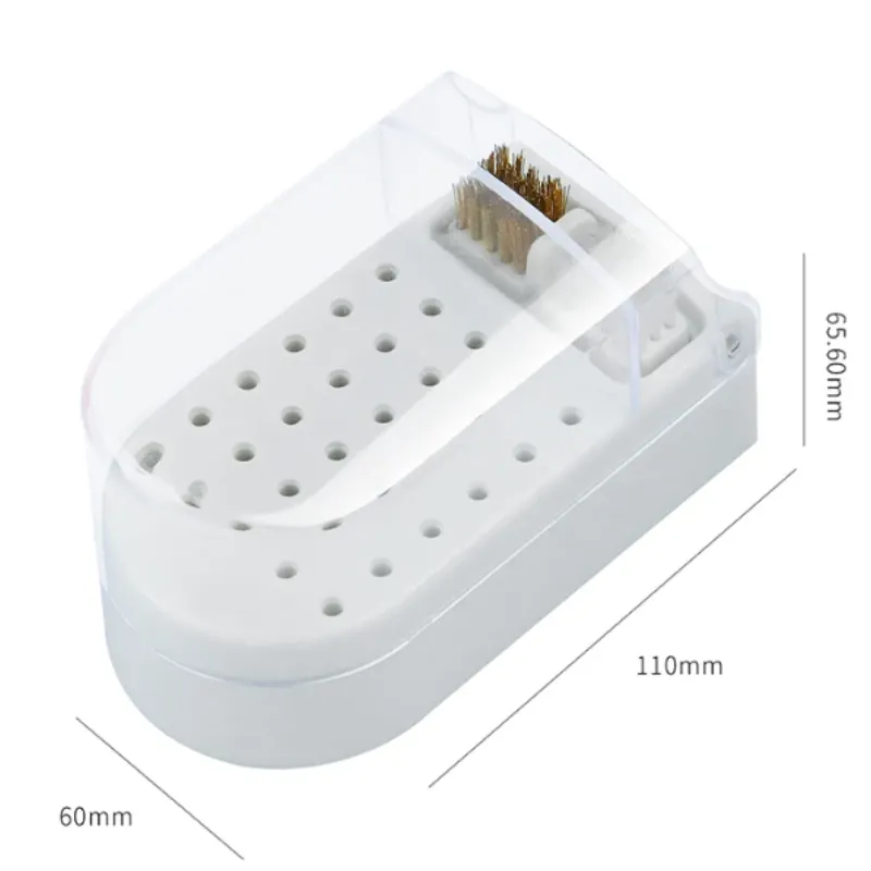 Nail Drill Bit Holder - White w/ Brush Cleaner