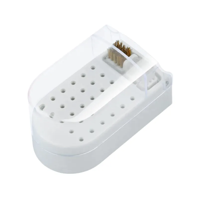 Nail Drill Bit Holder - White w/ Brush Cleaner