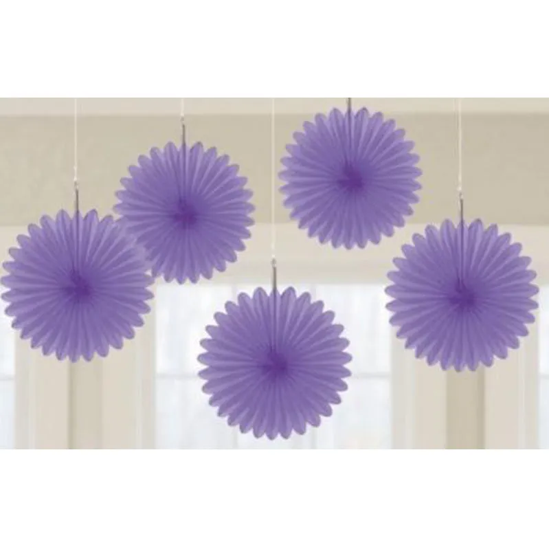 New Purple Mini Fan Decorations 6in 5pk