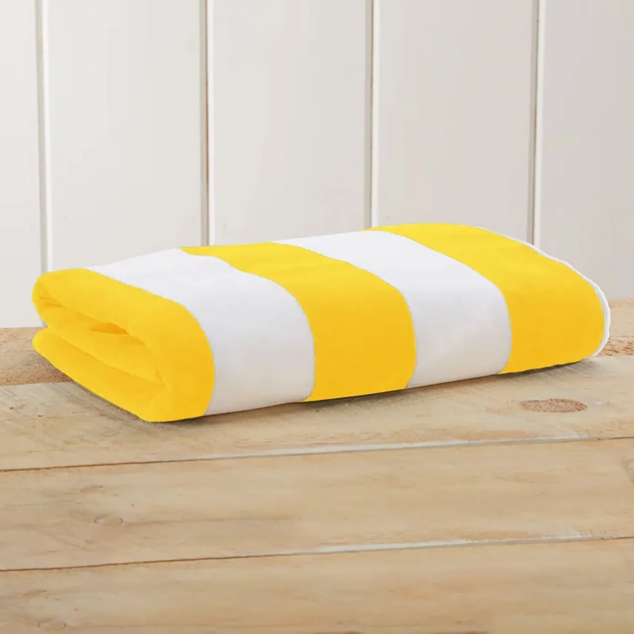 Oversized 100% Cotton Striped Pool Towel - Yellow