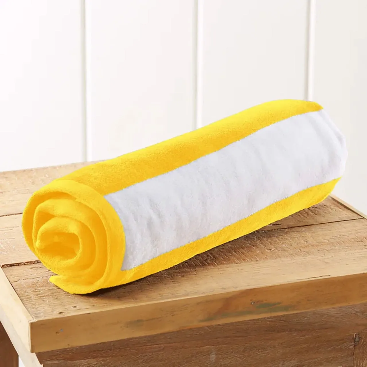 Oversized 100% Cotton Striped Pool Towel - Yellow