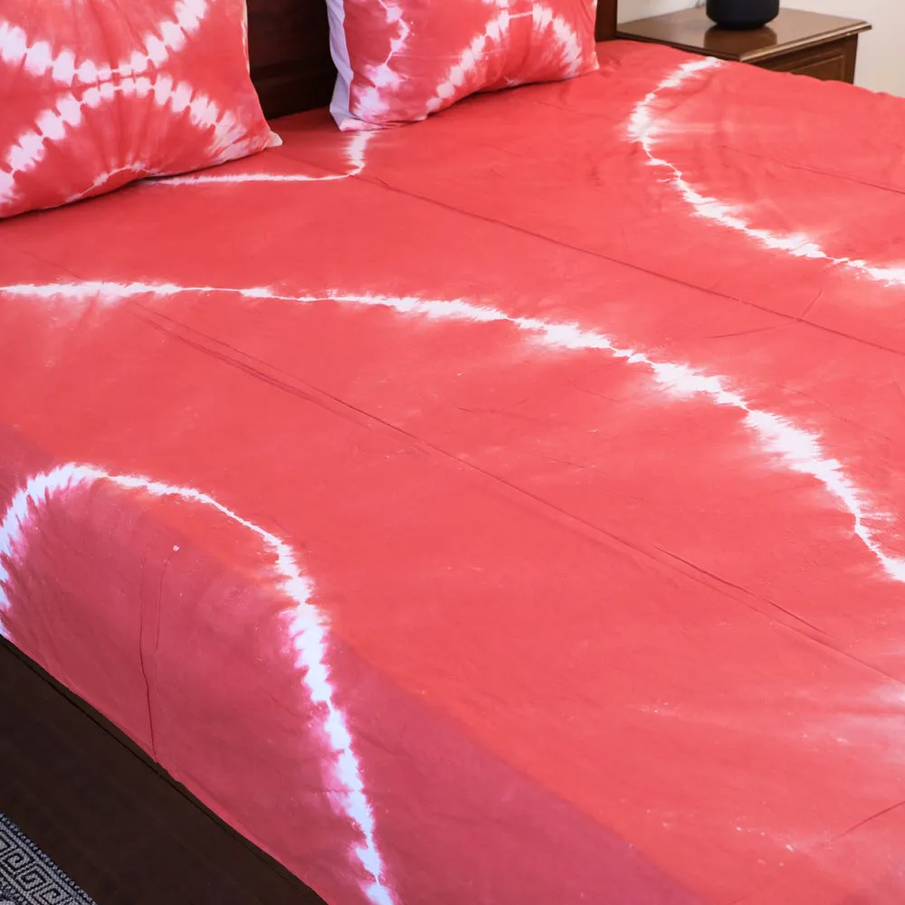 Peach - Shibori Tie-Dye Cotton Double Bed Cover with Pillow Covers