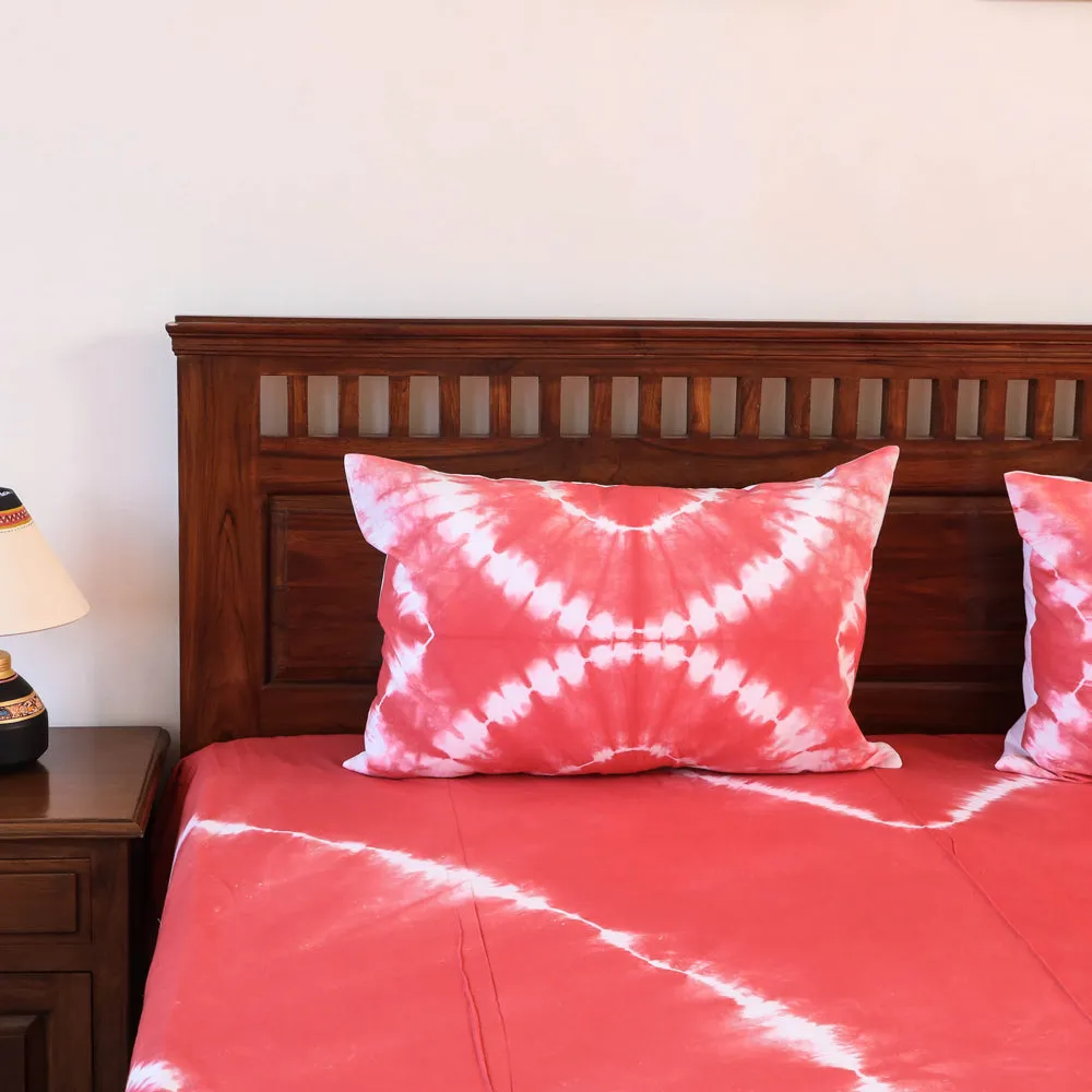 Peach - Shibori Tie-Dye Cotton Double Bed Cover with Pillow Covers