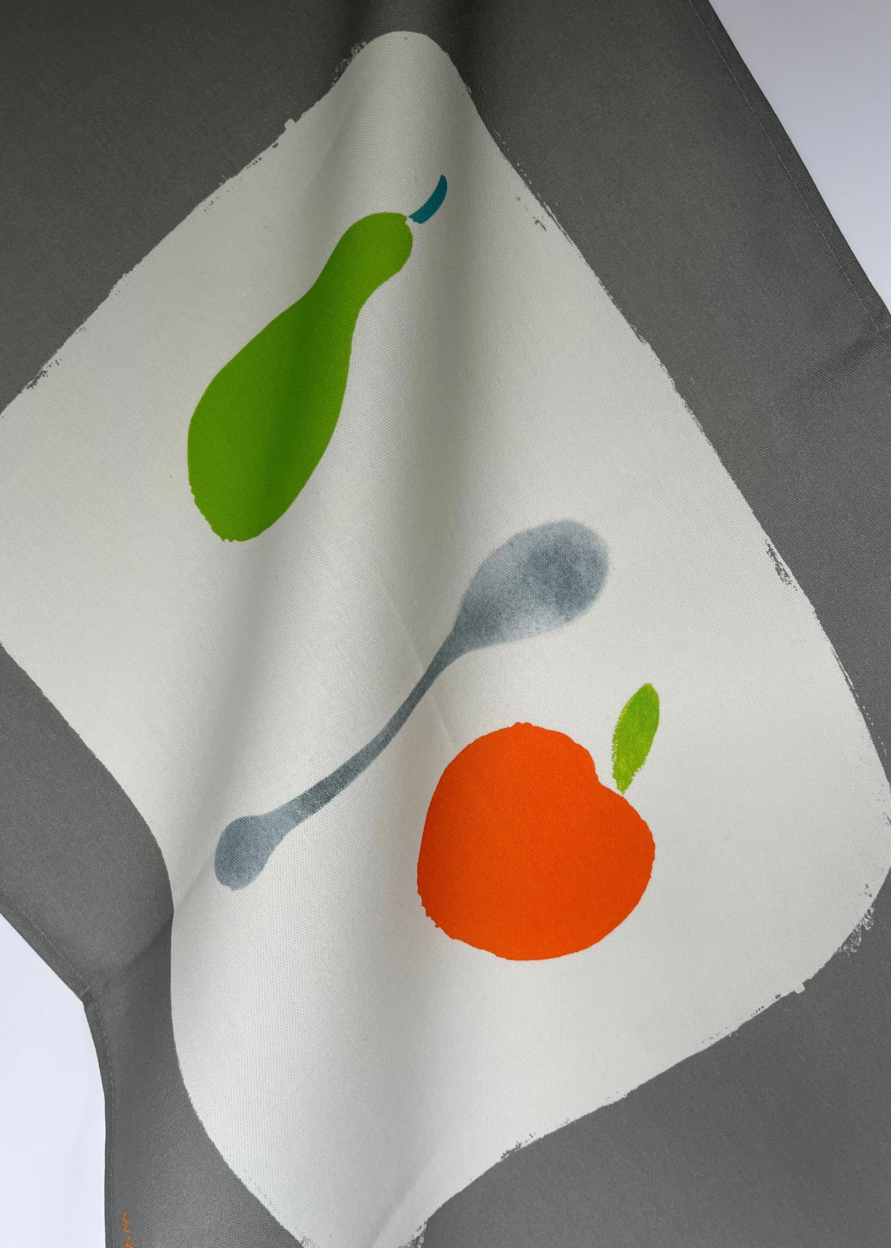 Pear   Apple   Spoon Tea Towel - Grey