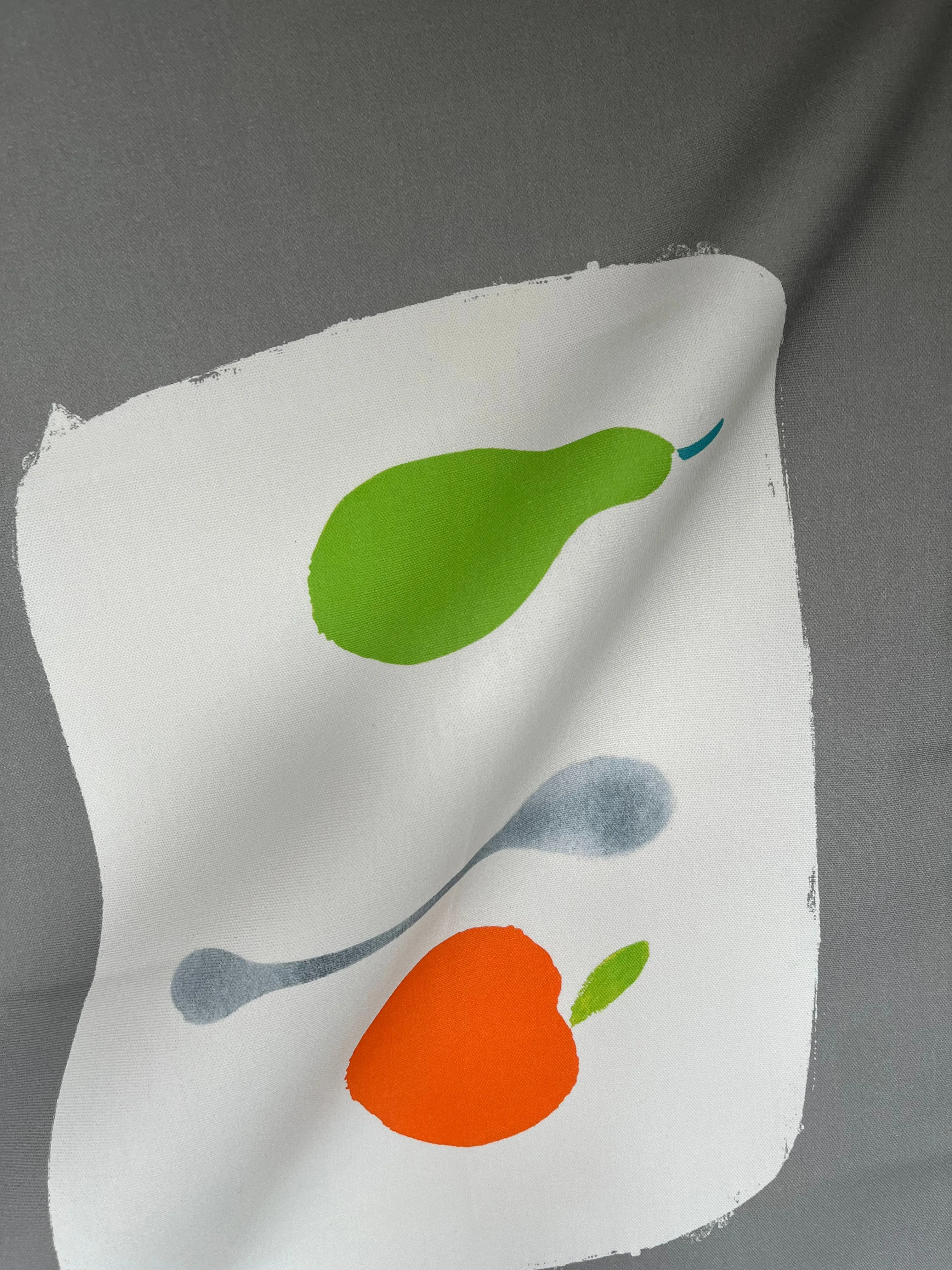 Pear   Apple   Spoon Tea Towel - Grey