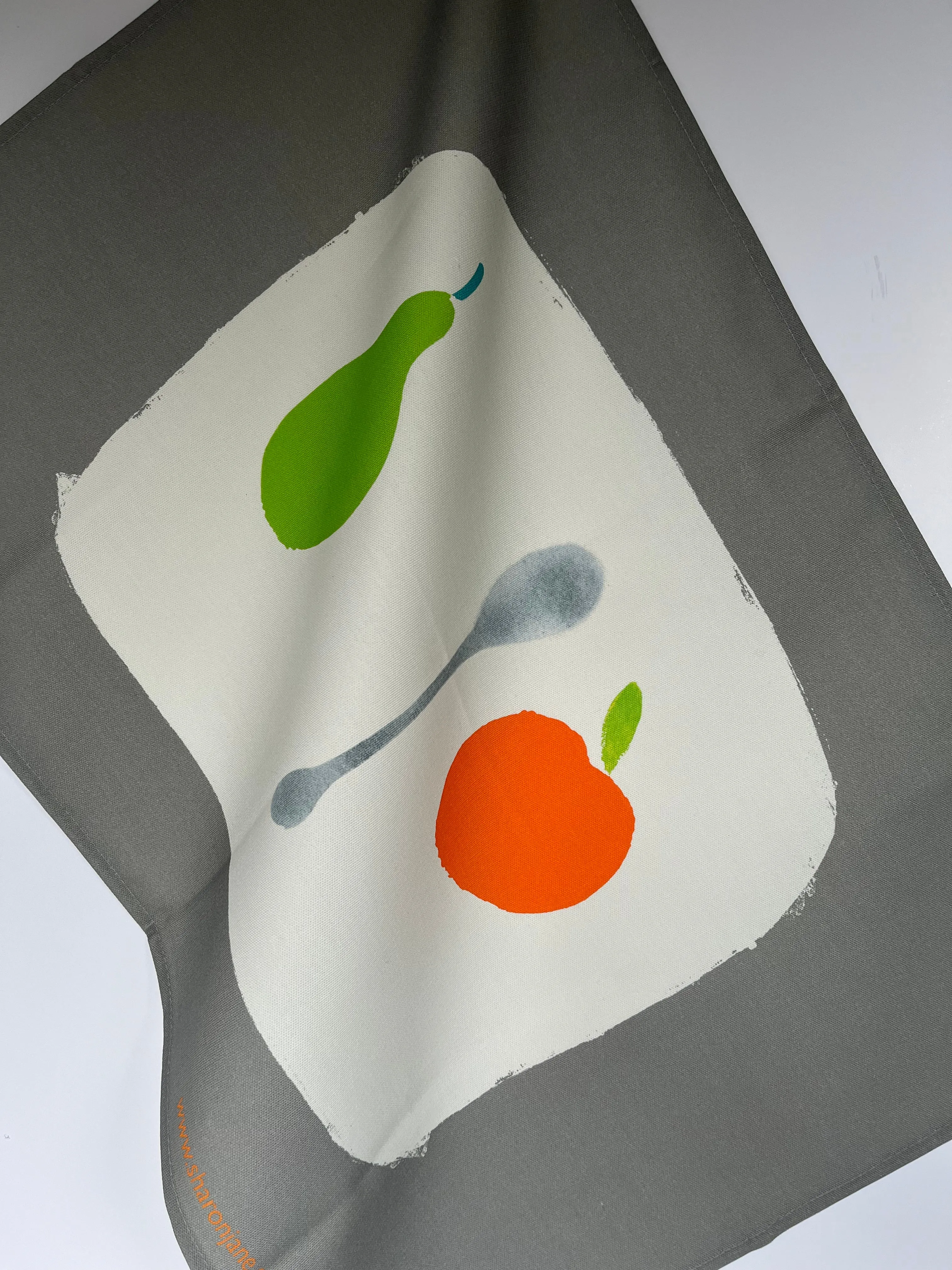 Pear   Apple   Spoon Tea Towel - Grey