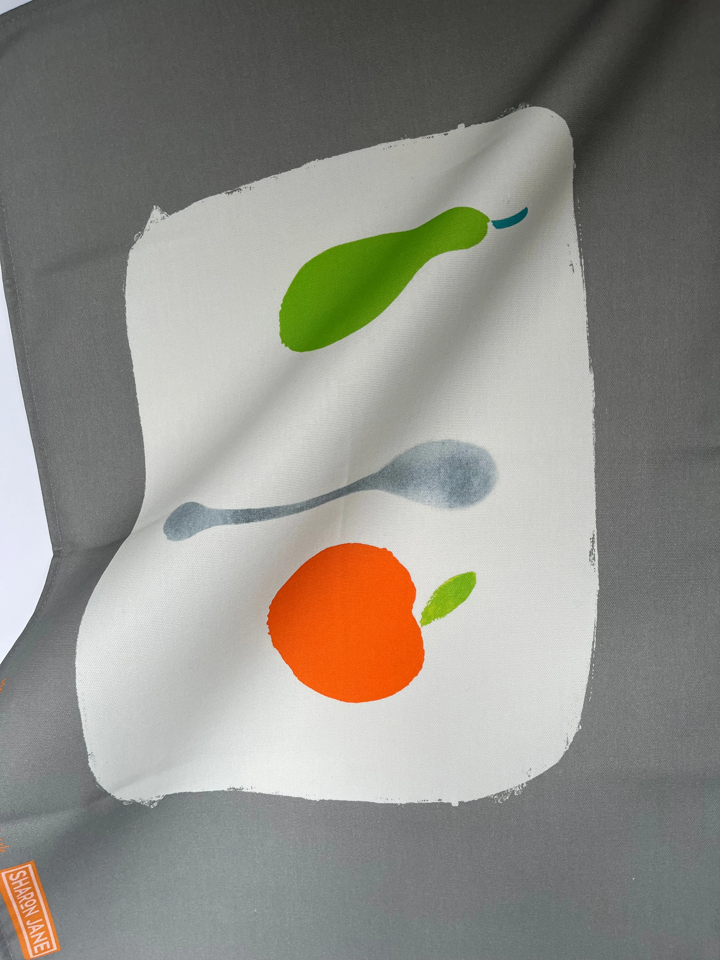 Pear   Apple   Spoon Tea Towel - Grey