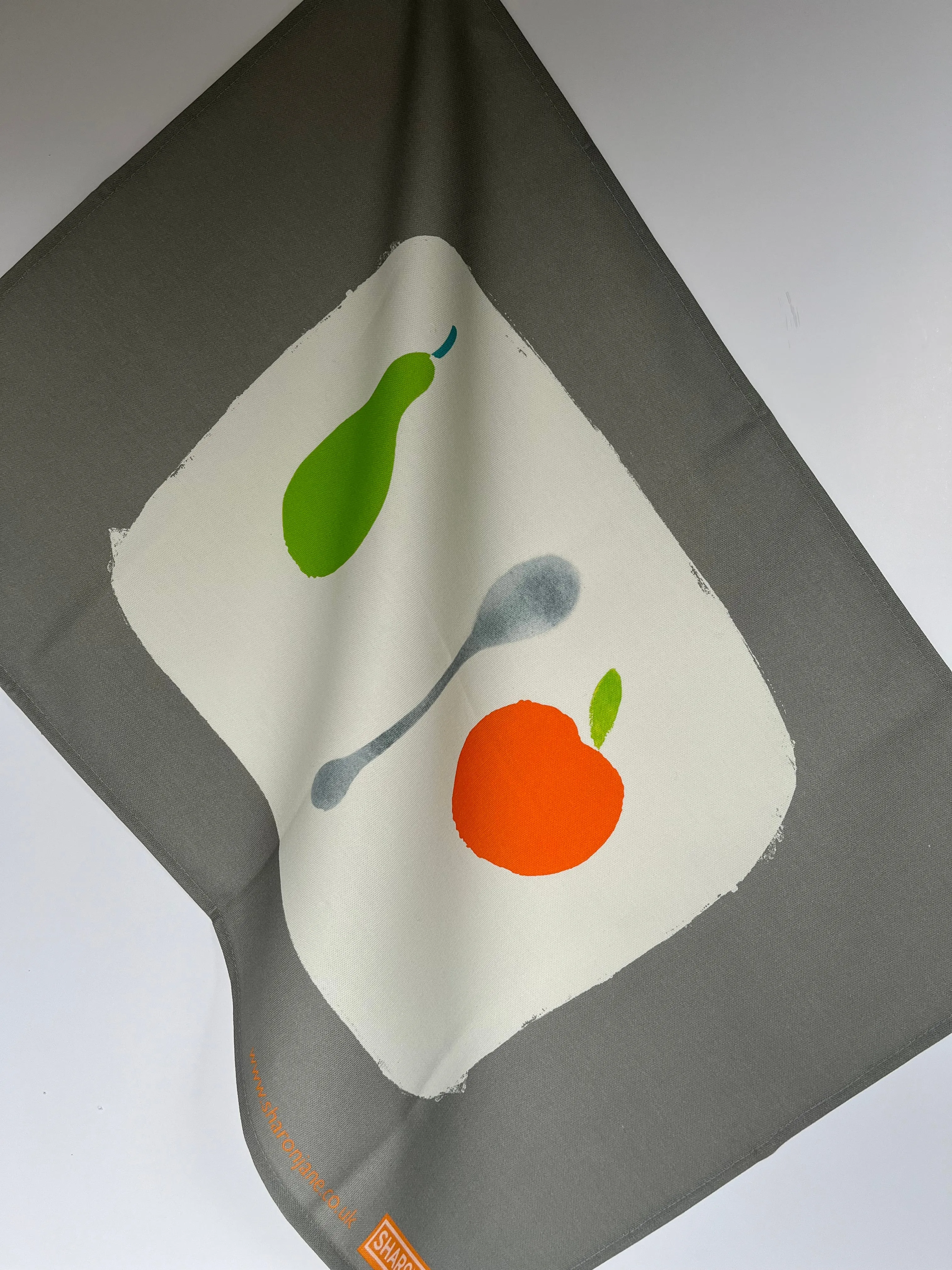 Pear   Apple   Spoon Tea Towel - Grey