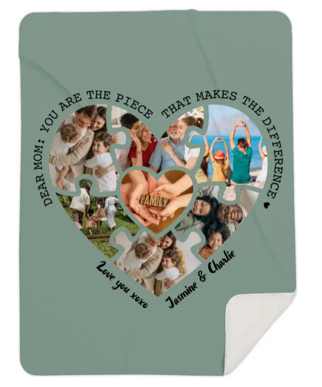 Personalised Photo Mom You are the Piece, Heart Fleece Blanket