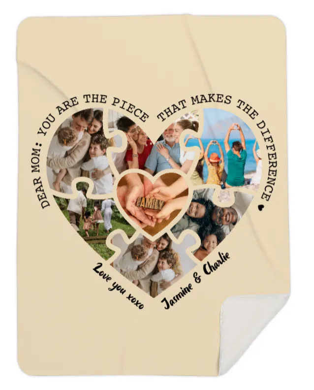 Personalised Photo Mom You are the Piece, Heart Fleece Blanket