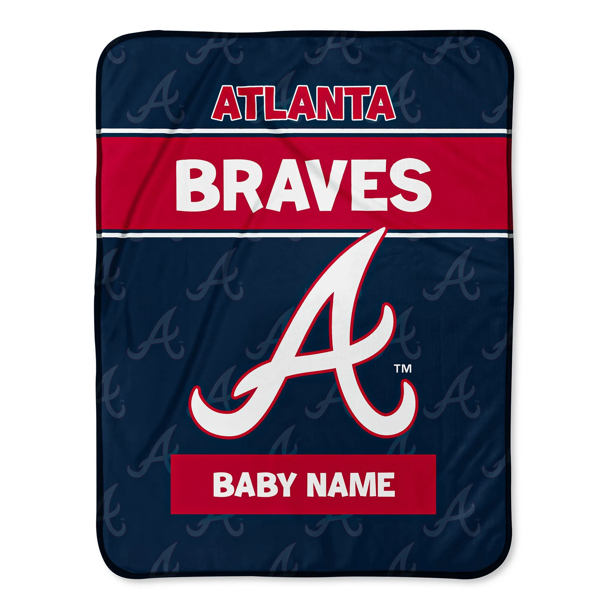 Personalized Atlanta Braves Emblem Baby Pixel Fleece Blanket