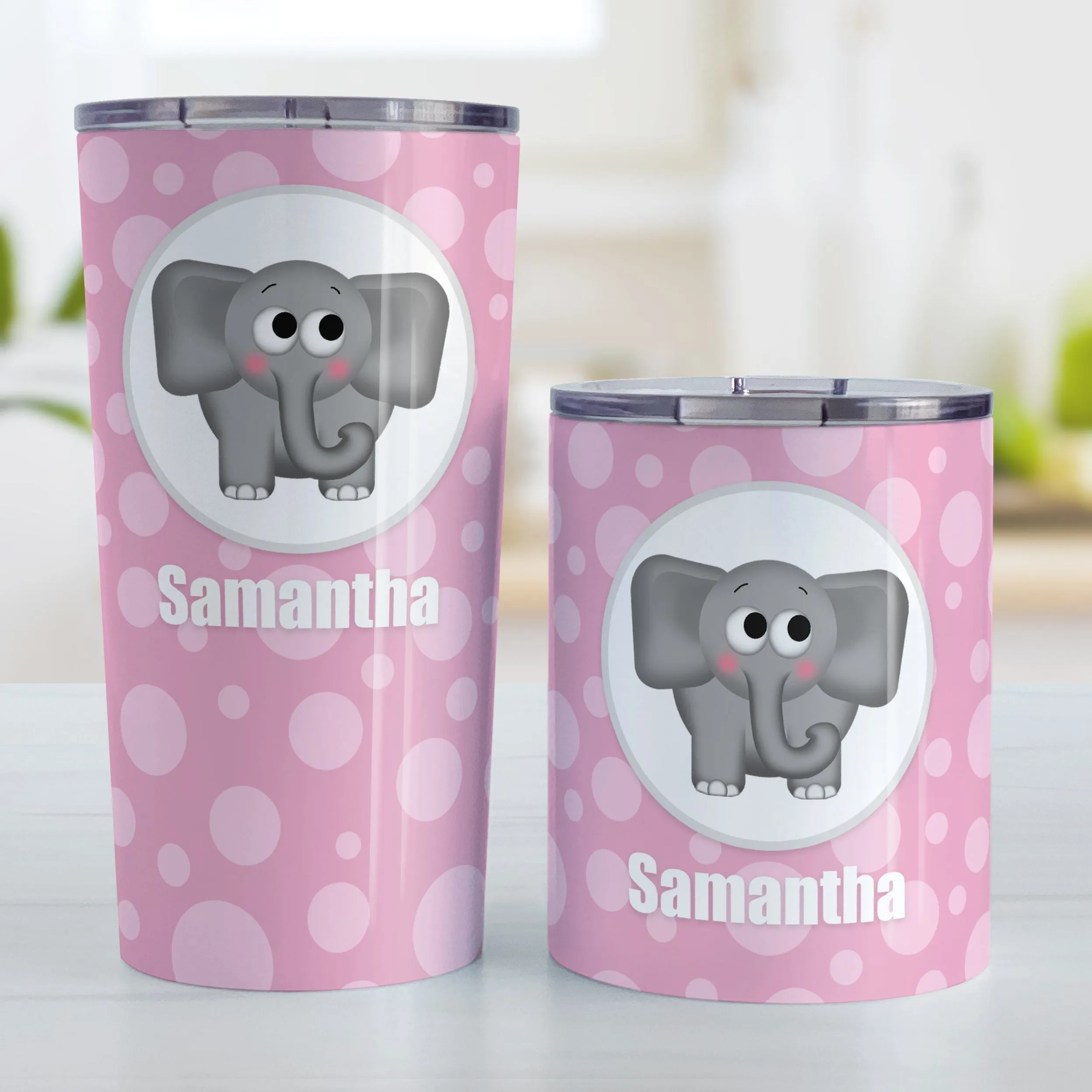 Personalized Cute Elephant Bubbly Pink Tumbler Cup