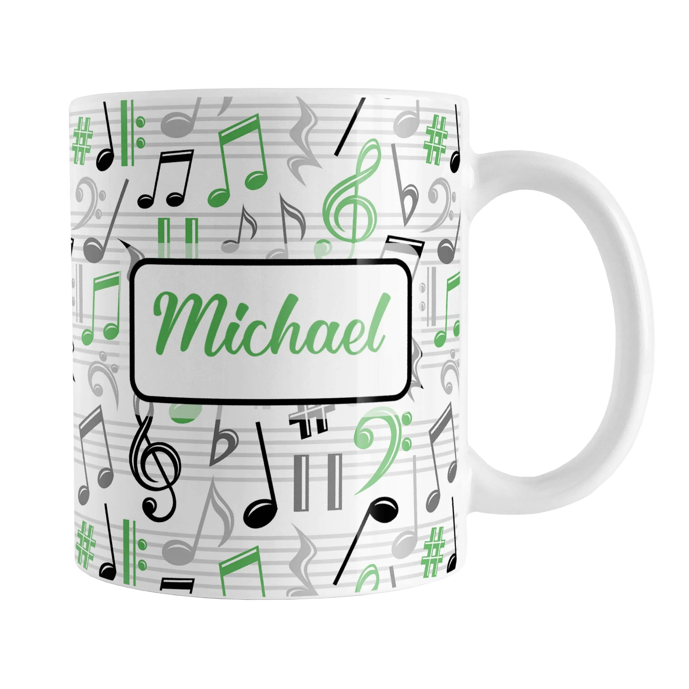 Personalized Green Music Notes Pattern Mug