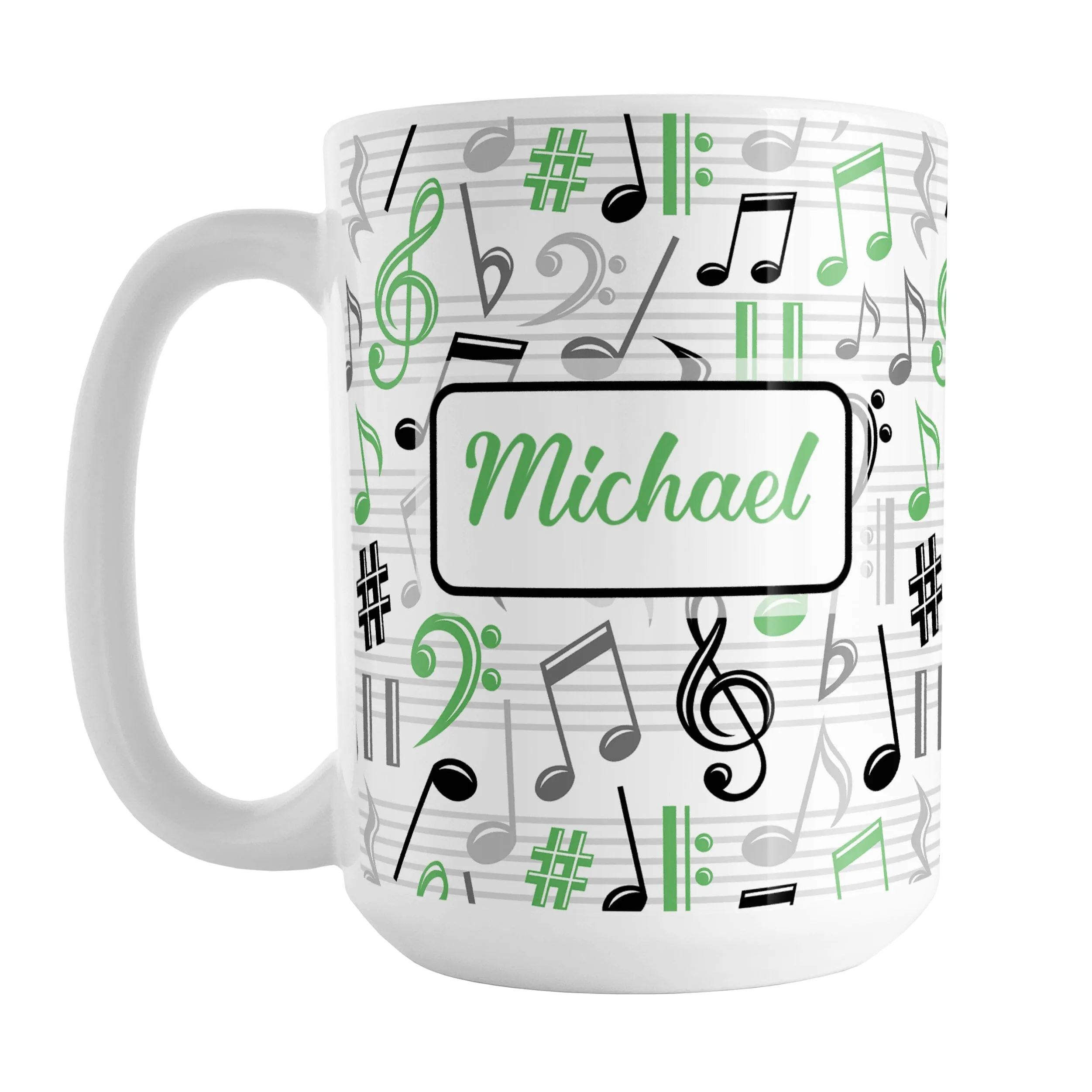 Personalized Green Music Notes Pattern Mug