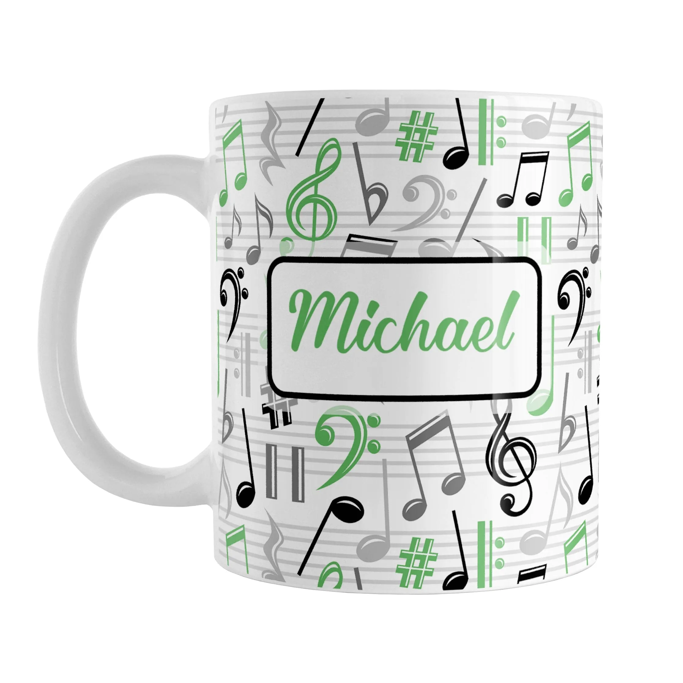 Personalized Green Music Notes Pattern Mug