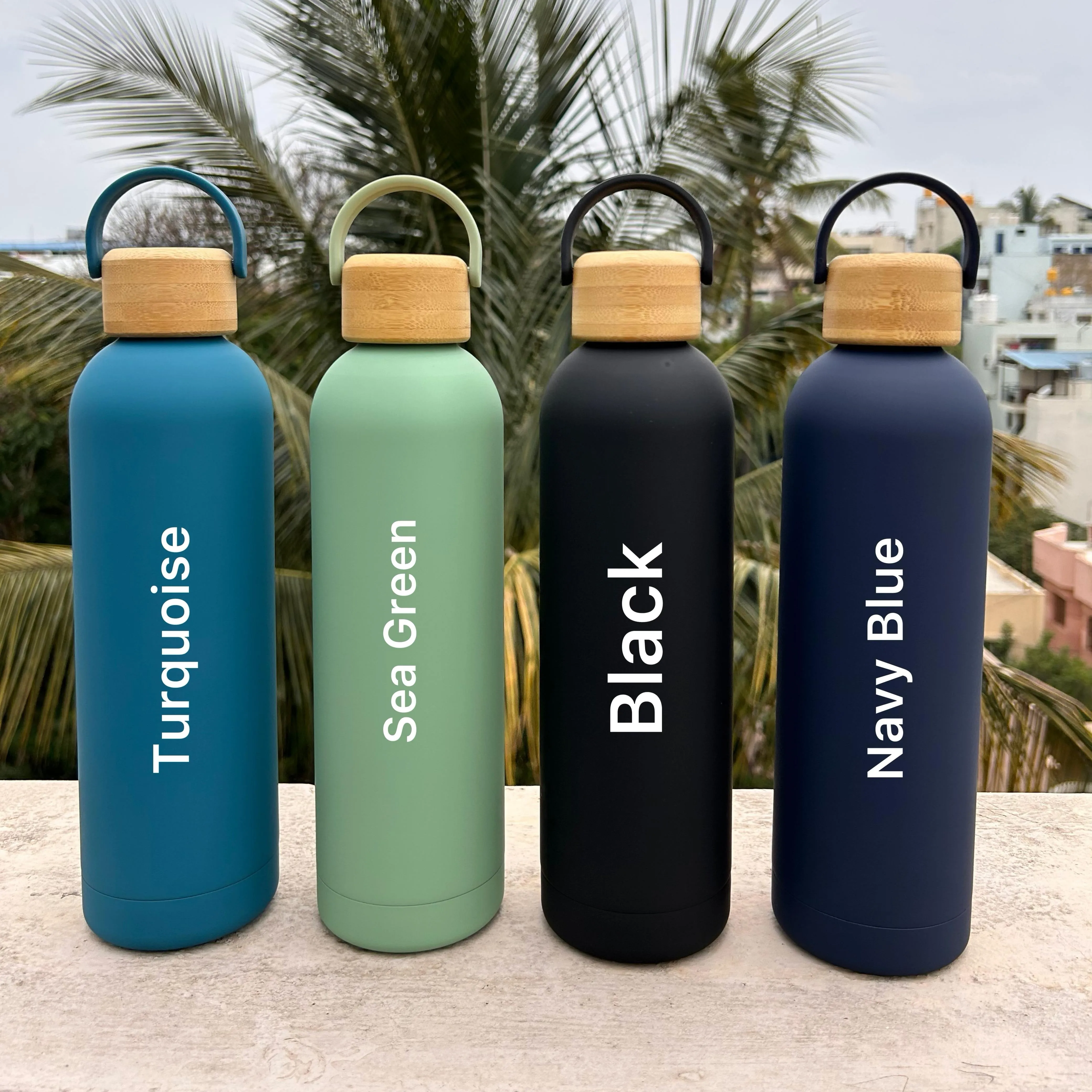 Personalized Ultra Luxurious Vacuum Insulated Steel Water Bottles with wooden lid