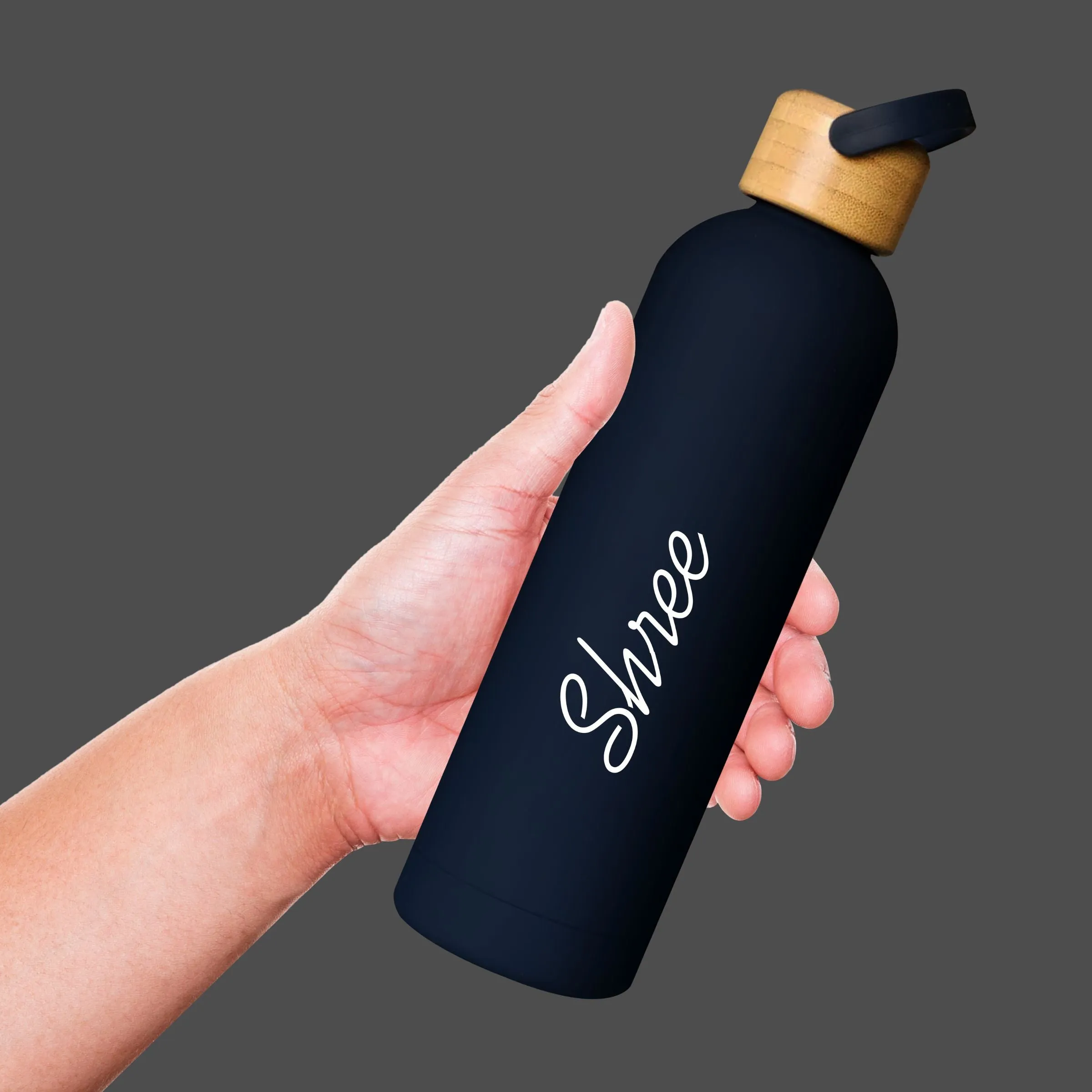 Personalized Ultra Luxurious Vacuum Insulated Steel Water Bottles with wooden lid