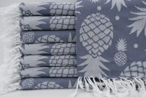 Pineapple Blue Gray 100% Cotton Towel