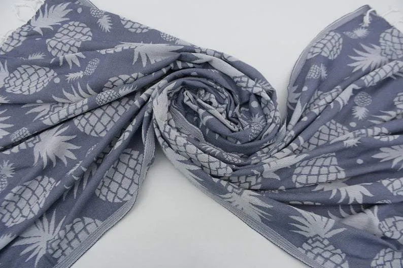 Pineapple Blue Gray 100% Cotton Towel