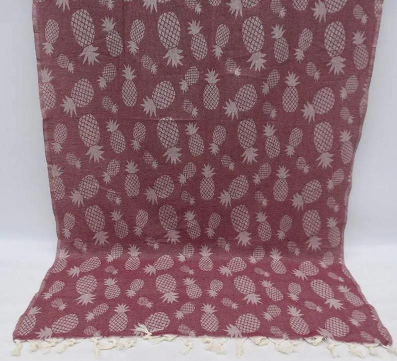 Pineapple Burgundy 100% Cotton Towel