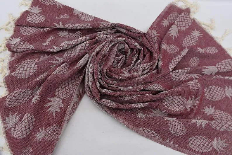 Pineapple Burgundy 100% Cotton Towel