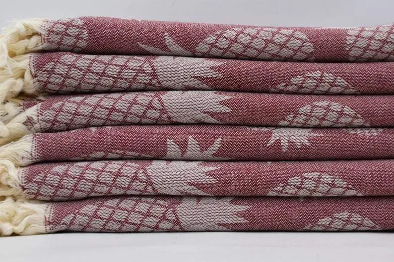 Pineapple Burgundy 100% Cotton Towel