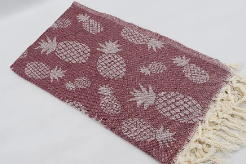 Pineapple Burgundy 100% Cotton Towel