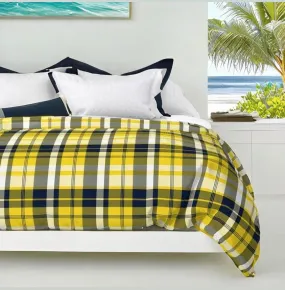 Preppy Surfer Navy Blue and Yellow Plaid Duvet Cover