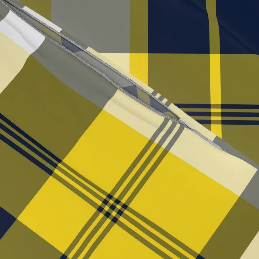 Preppy Surfer Navy Blue and Yellow Plaid Duvet Cover