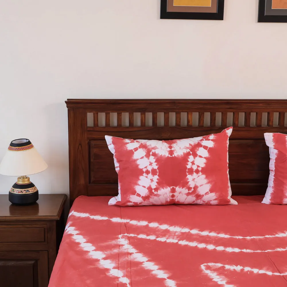 Red - Shibori Tie-Dye Cotton Double Bed Cover with Pillow Covers