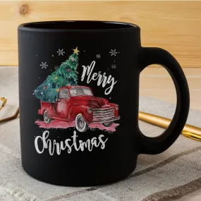 Retro Buffalo Plaid Christmas Tree Red Truck Wagon Family Mug