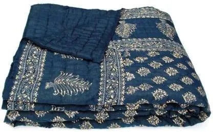 Slickcomfort Pure Cotton Jaipuri Razai Traditional Sanganeri Print Light Weight Razai AC/Winter Quilt/Razai (Blue Dai Gold, Single Bed)