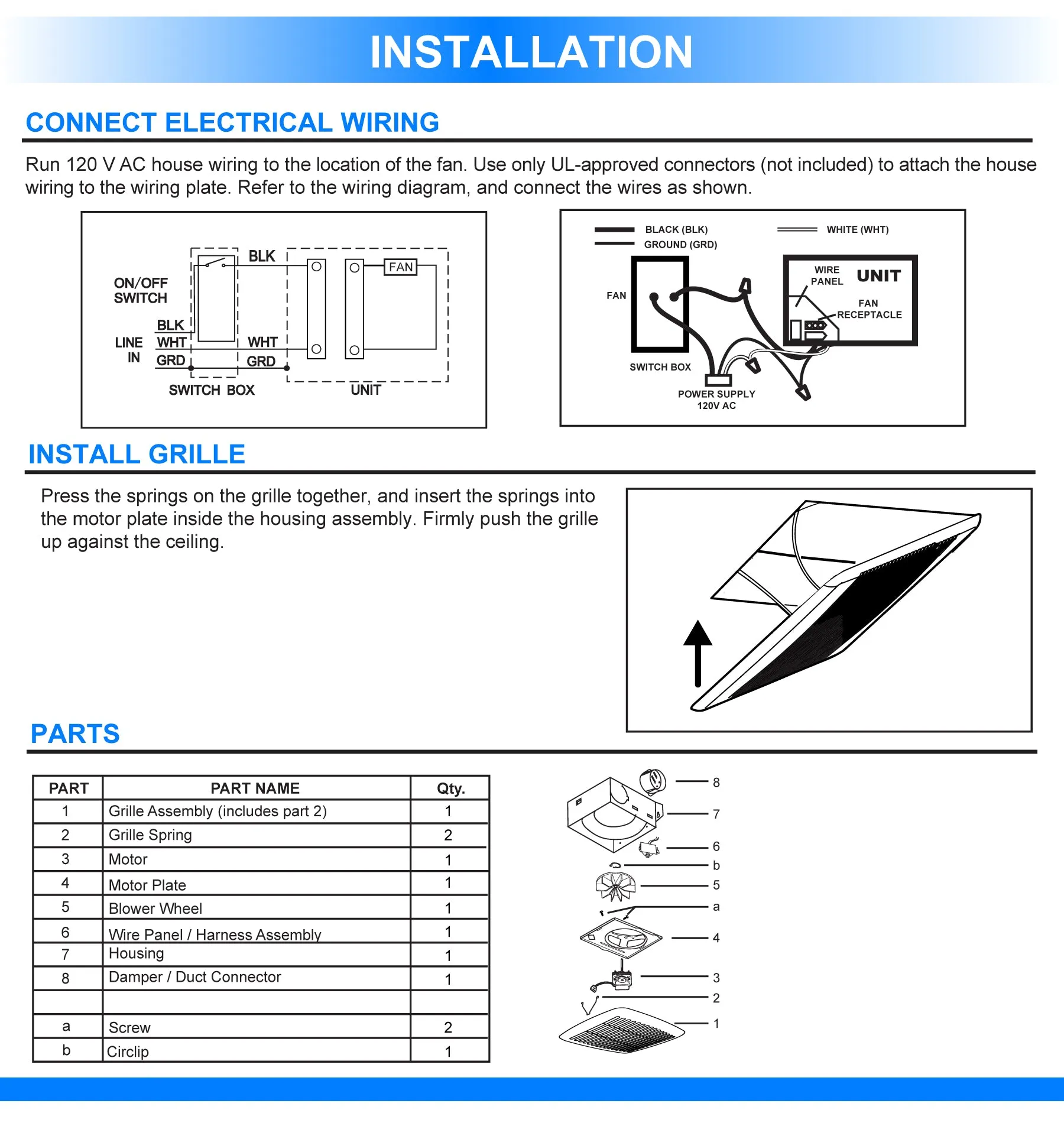 Sterling Value Series S50 Bathroom Exhaust Fan, 4.0 Sones, 50 CFM, White, Ceiling/Wall Mounted, ETL Listed