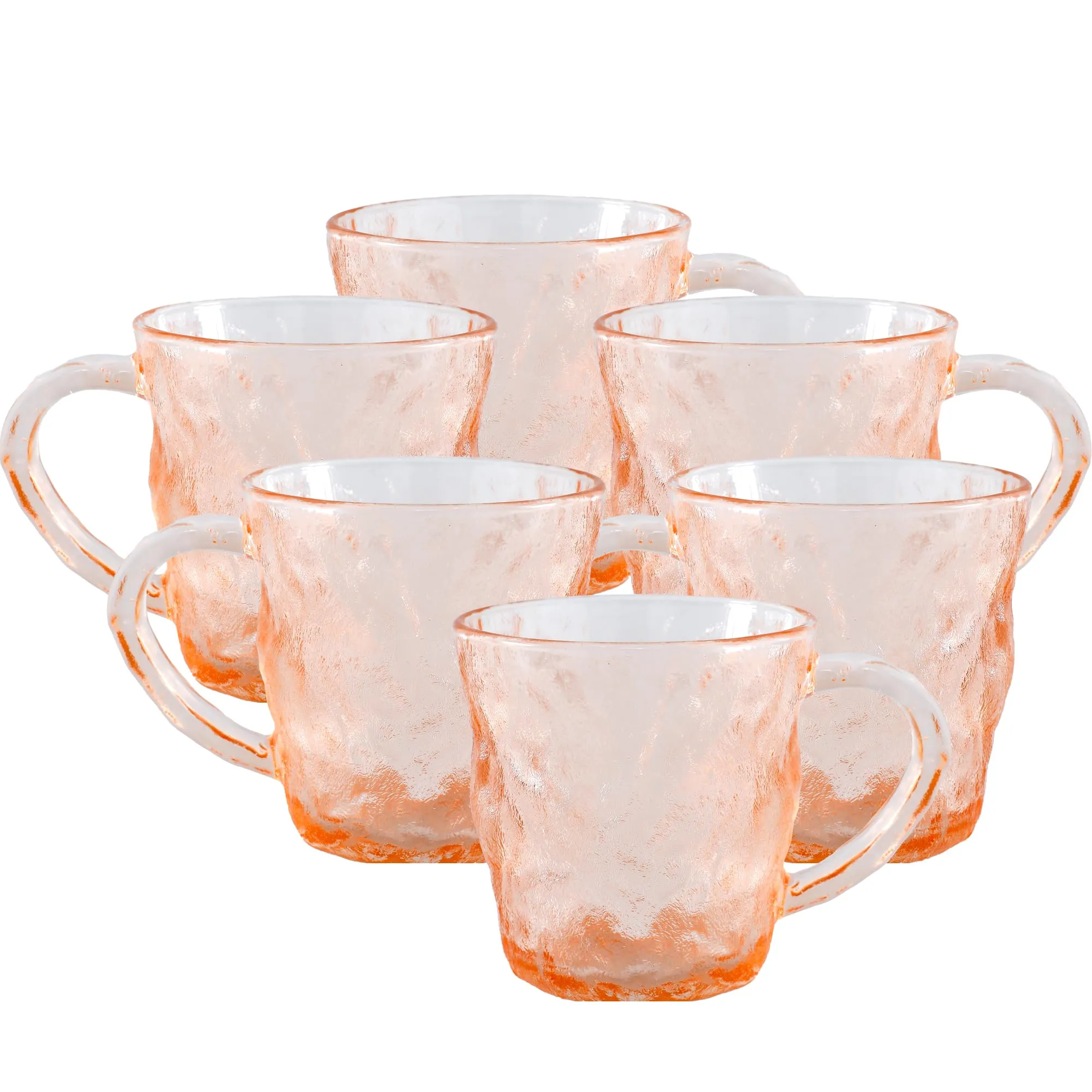 The Better Home Zest Glass Tea Cup Set of 6 (280ml Each) Lead Free Coffee Cup Set | Scratch-Resistance Microwave Safe Tea Cup Set |House Warming Gifts for New Home | Return Gifts for Women-Amber