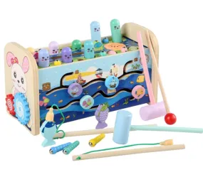 TOYARTSY Kids Hammer Wooden Toy with Wooden Bench Sea Mouse Hammer 7 in 1