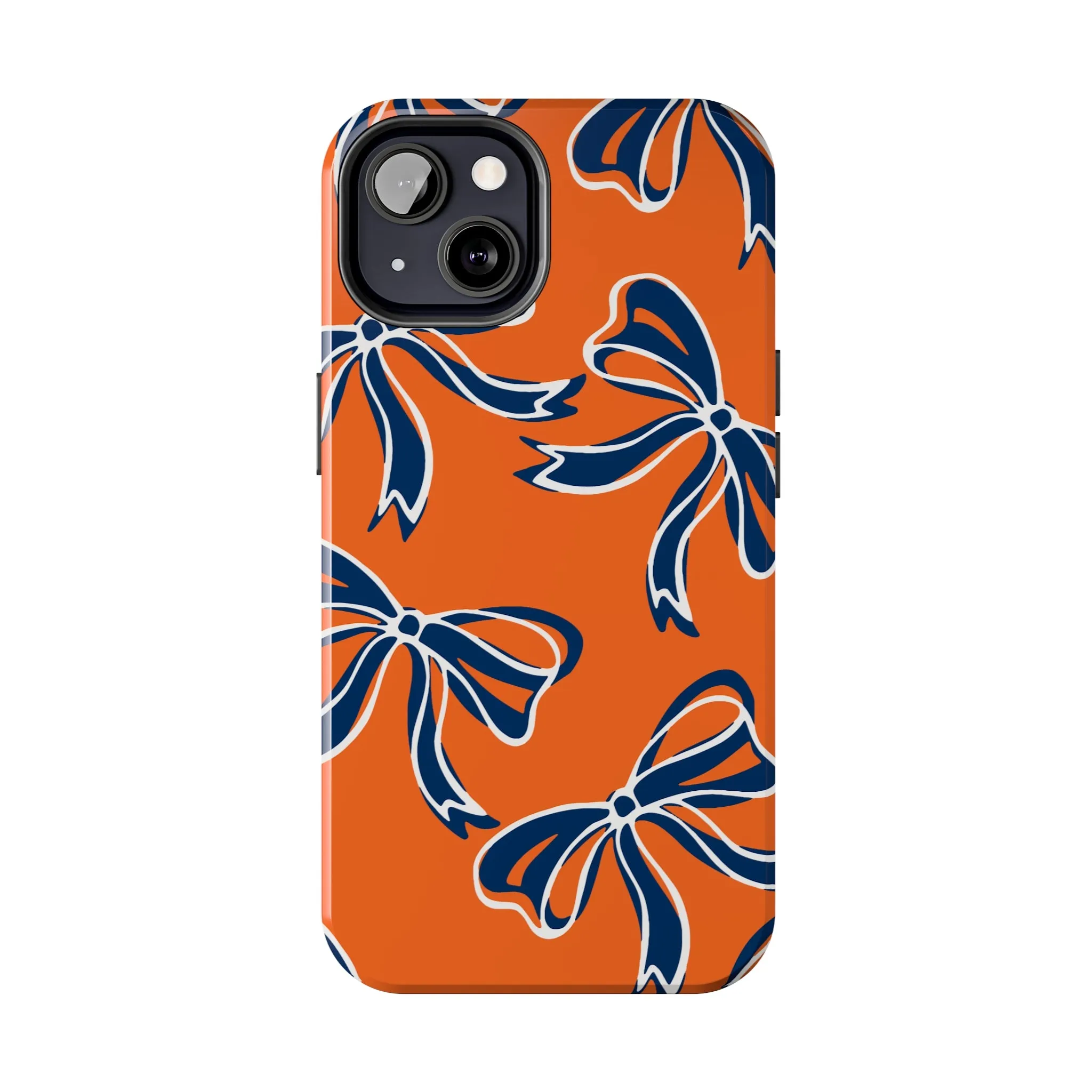 Trendy Bow Phone Case, Bed Party Bow Iphone case, Bow Phone Case, Bow Gifts - Syracuse, Auburn, Illinois, Bucknell, UVA, Navy & Orange