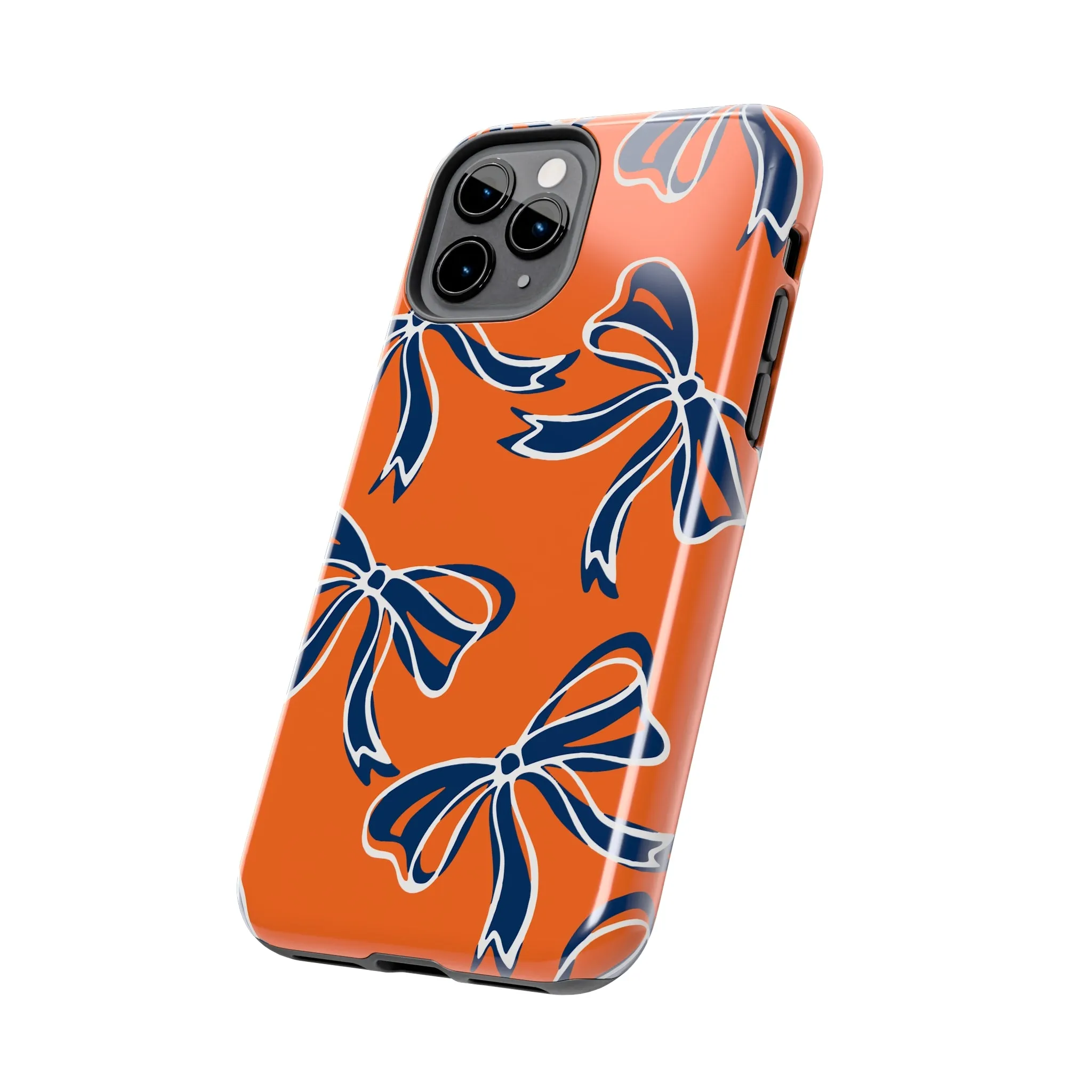 Trendy Bow Phone Case, Bed Party Bow Iphone case, Bow Phone Case, Bow Gifts - Syracuse, Auburn, Illinois, Bucknell, UVA, Navy & Orange