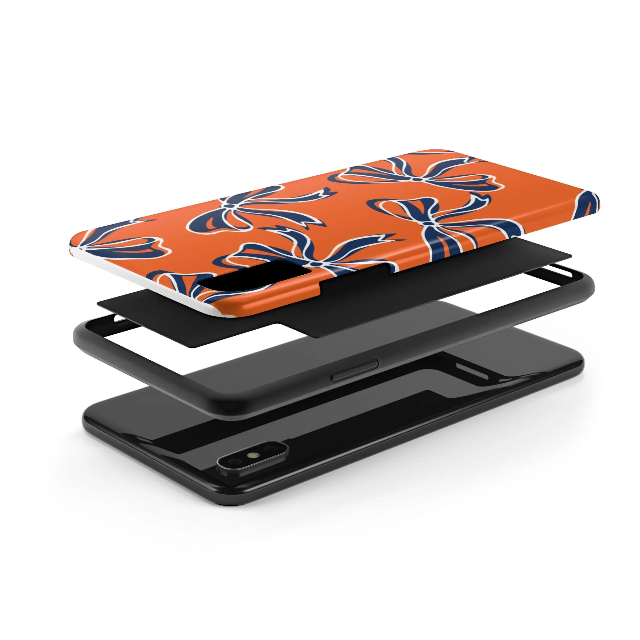 Trendy Bow Phone Case, Bed Party Bow Iphone case, Bow Phone Case, Bow Gifts - Syracuse, Auburn, Illinois, Bucknell, UVA, Navy & Orange