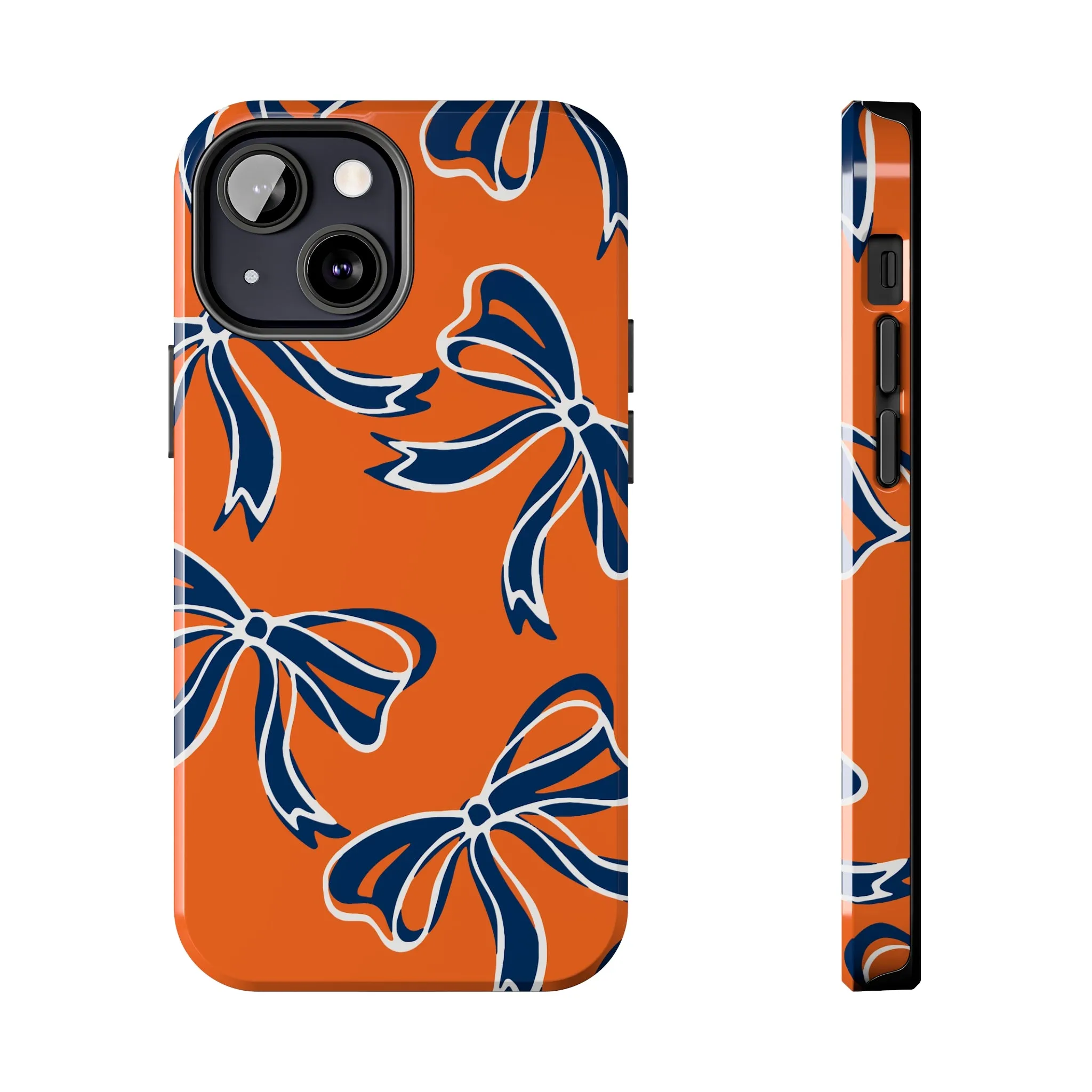 Trendy Bow Phone Case, Bed Party Bow Iphone case, Bow Phone Case, Bow Gifts - Syracuse, Auburn, Illinois, Bucknell, UVA, Navy & Orange