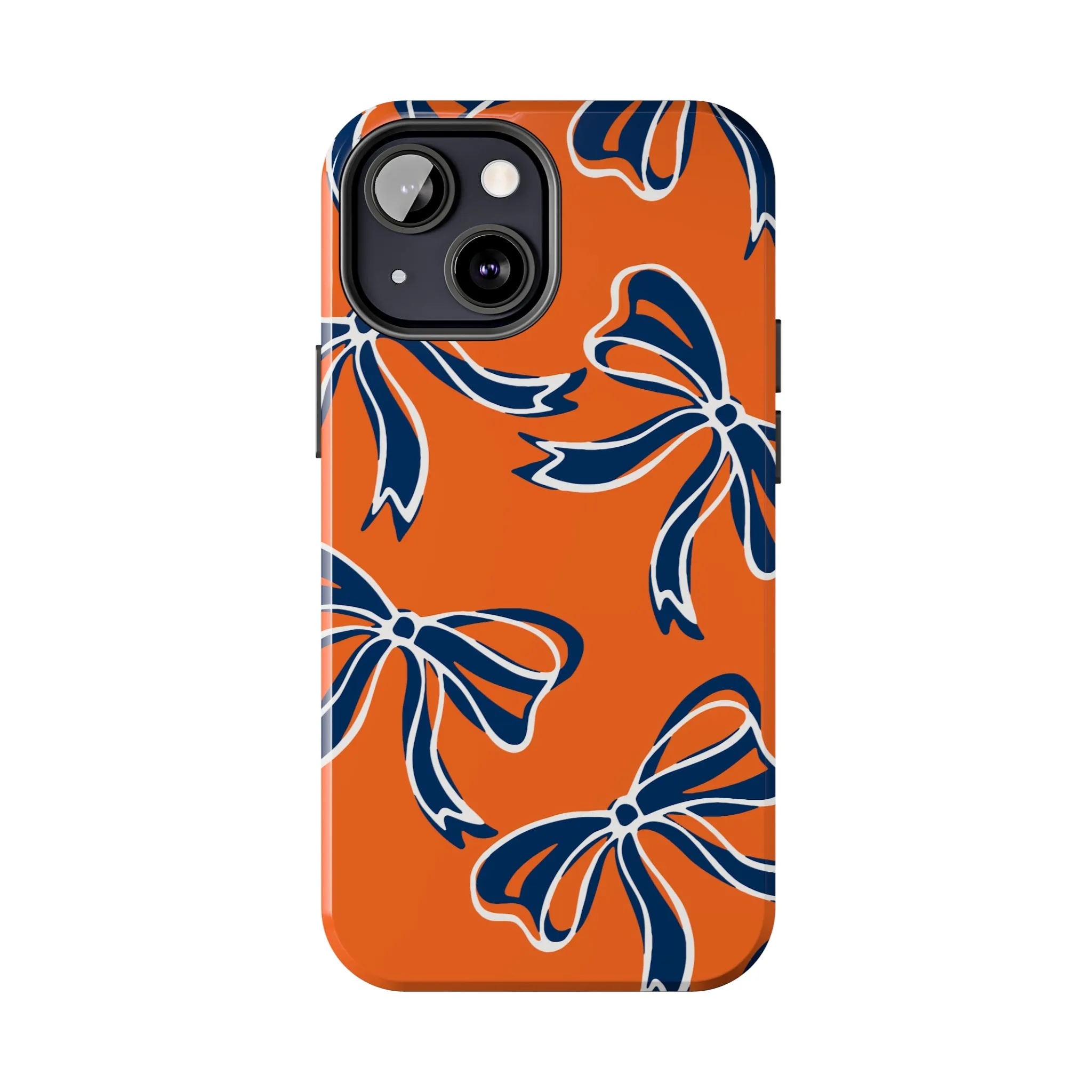 Trendy Bow Phone Case, Bed Party Bow Iphone case, Bow Phone Case, Bow Gifts - Syracuse, Auburn, Illinois, Bucknell, UVA, Navy & Orange