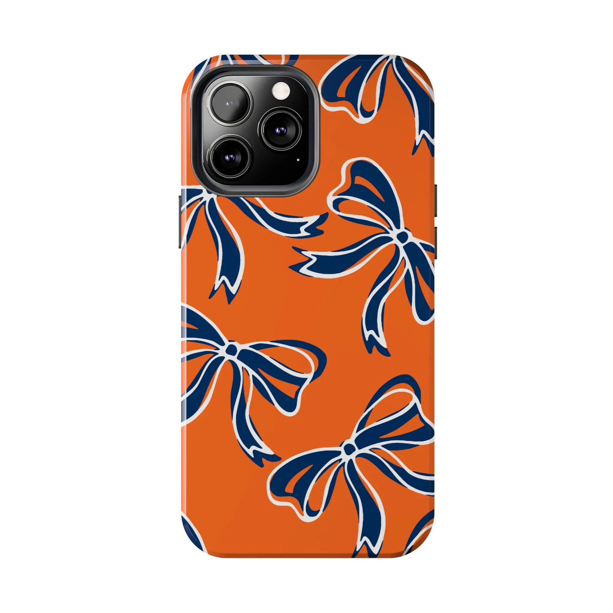 Trendy Bow Phone Case, Bed Party Bow Iphone case, Bow Phone Case, Bow Gifts - Syracuse, Auburn, Illinois, Bucknell, UVA, Navy & Orange